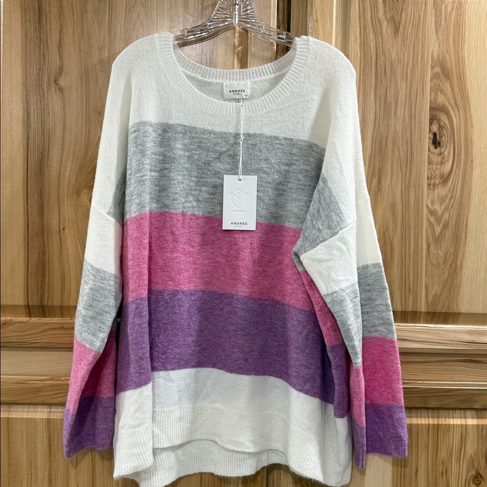 Andree Colorful Colorblock Cozy Relaxed Fit Knit Casual Crewneck Preppy Striped